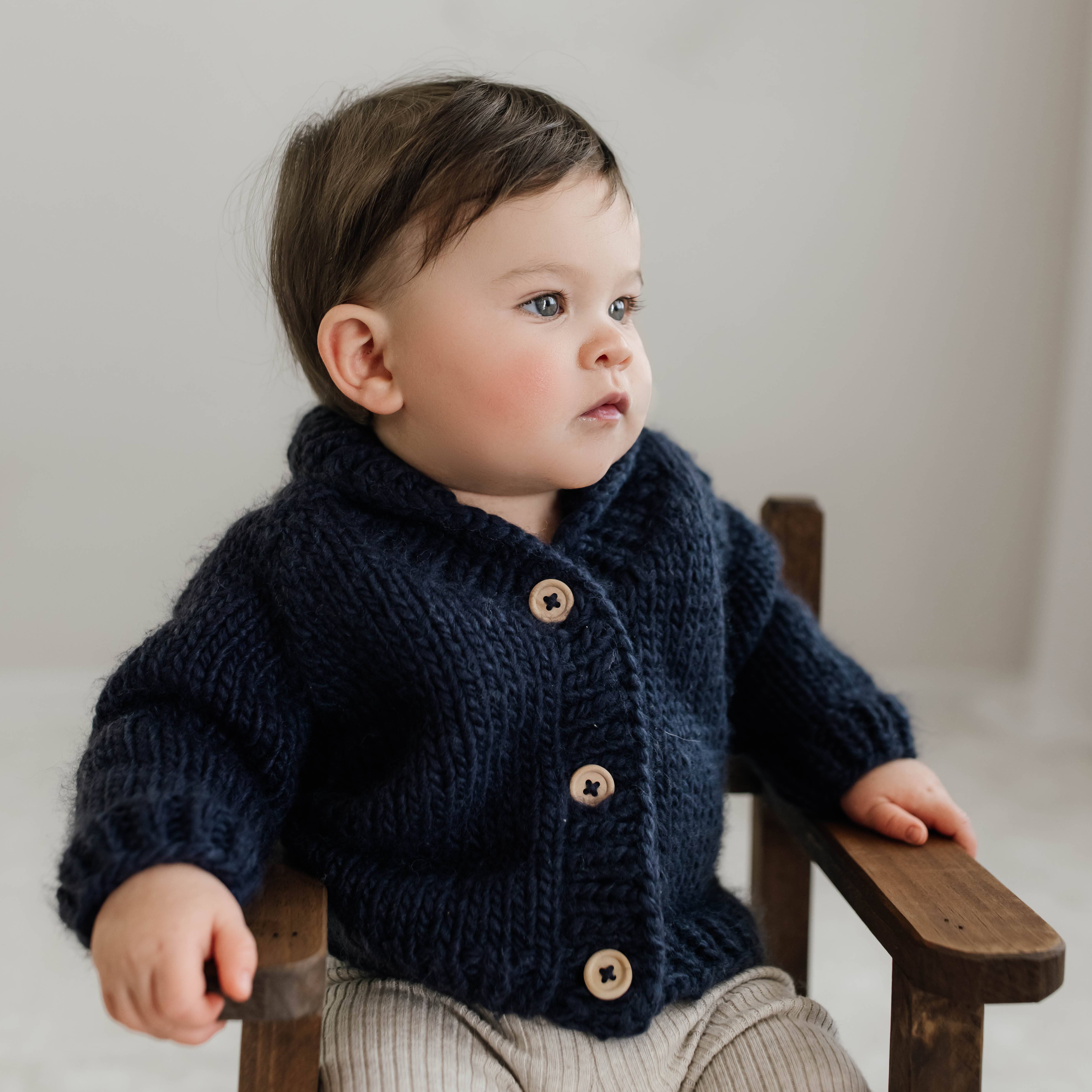 Huggalugs - Wholesale Cardigan - Baby - Shawl Collar Indigo Cardigan Sweater for Baby & Toddler1