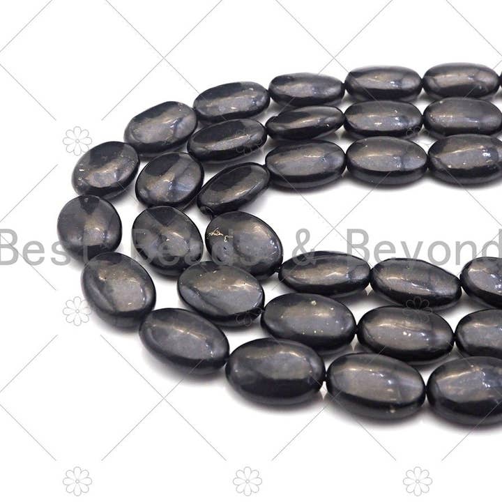 BestBeads&Beyond - Wholesale Beads - Top Quality Oval Shape Shungite, Smooth Shungite, Healing Energy, Genuine Shungite Beads 10x14mm/13x18mm, 15.5" Full Strand, Sku#U9882