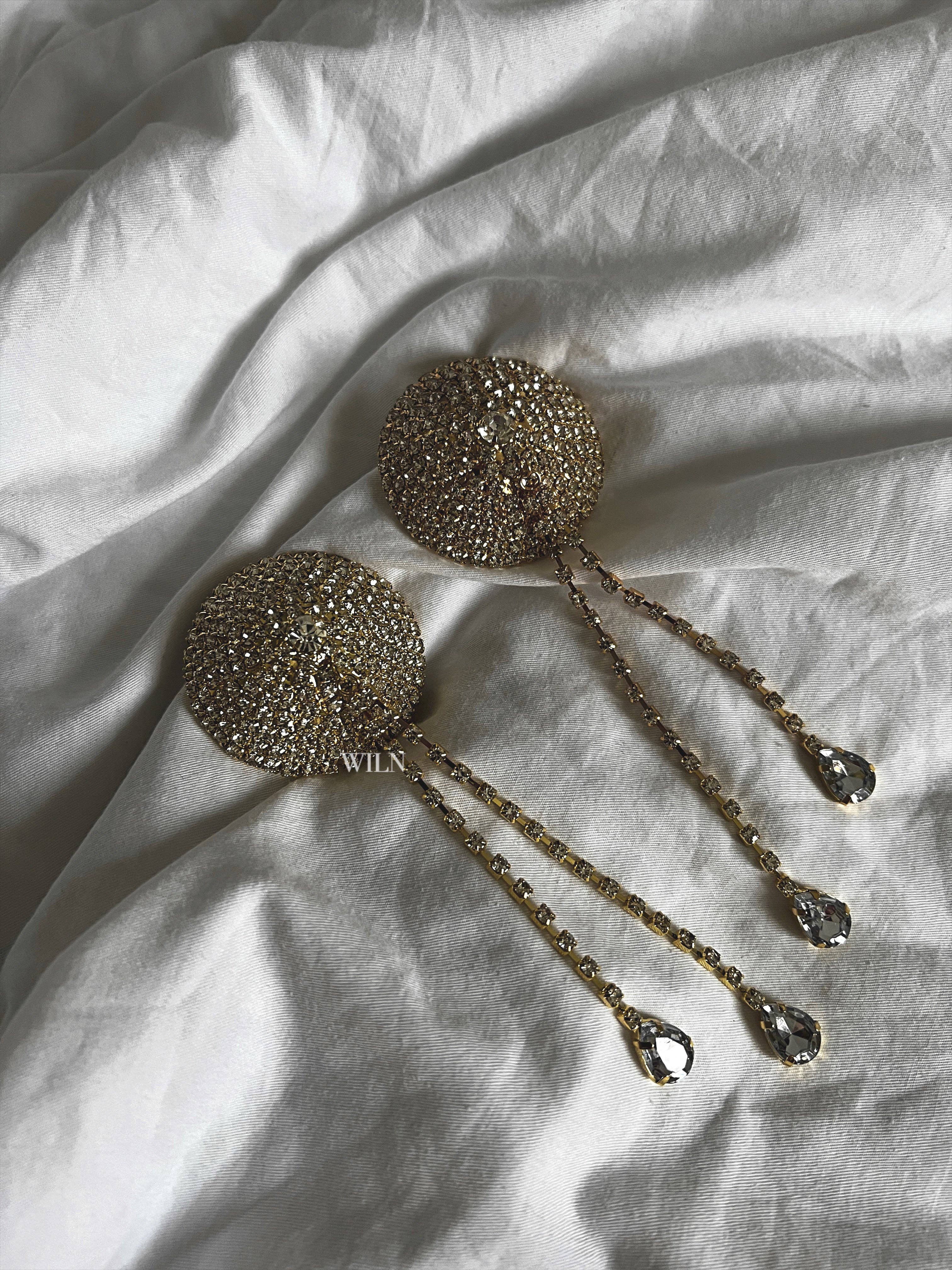 Wiln - Wholesale Nipple Pasties - Women's - DIAMANTE Gold Nipple Covers Lingerie Set for Women3
