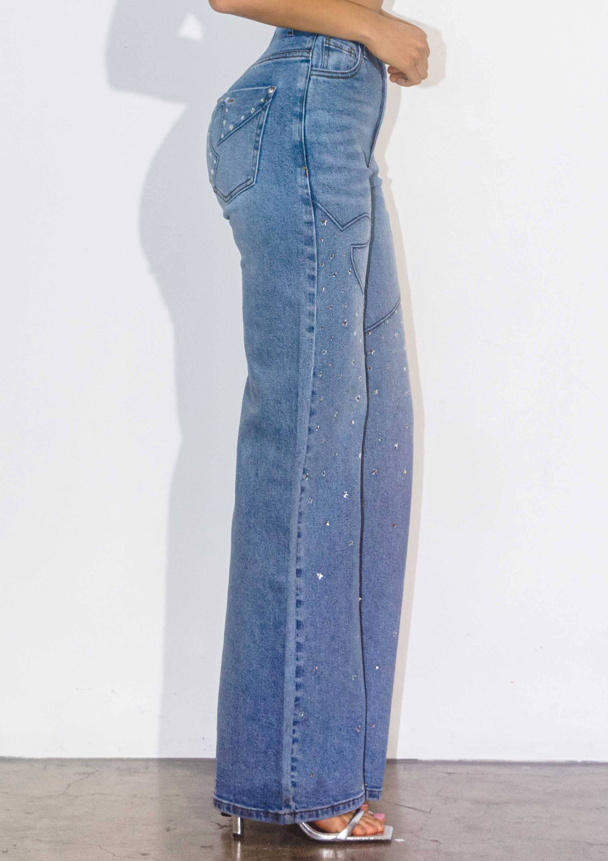 Pierre moyenne Jean à jambes larges Star Strass Western en vente sur Faire1