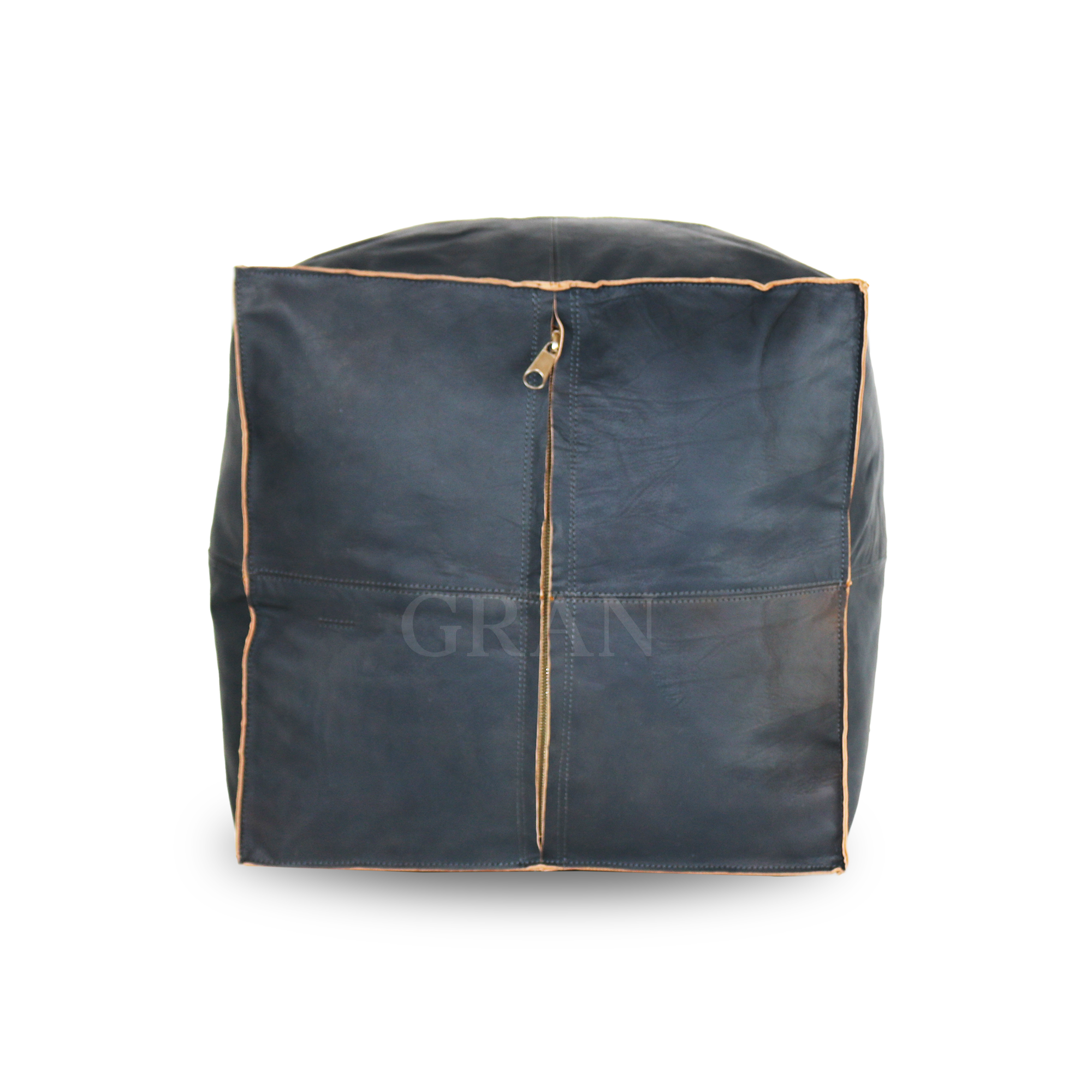 Gran Wholesale - Wholesale Pouf - Handmade Moroccan Square Leather Pouf Dark Gray - Unstuffed2