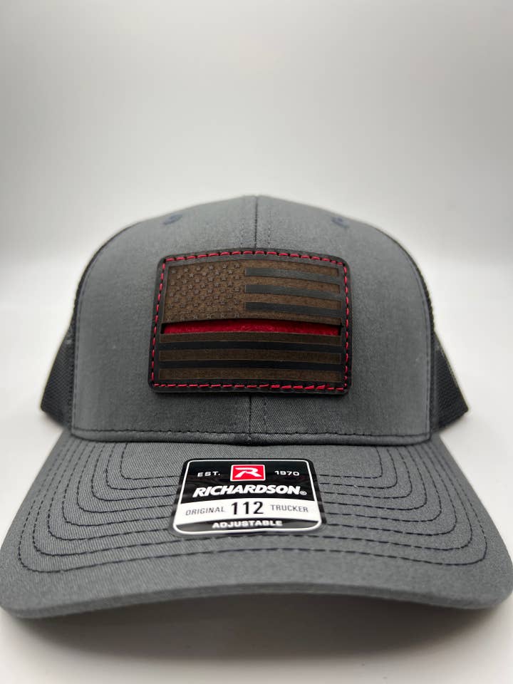 Thin Red Line Leather Patch Hat (sewn patch, not glued!) for wholesale by NDesigns Leather