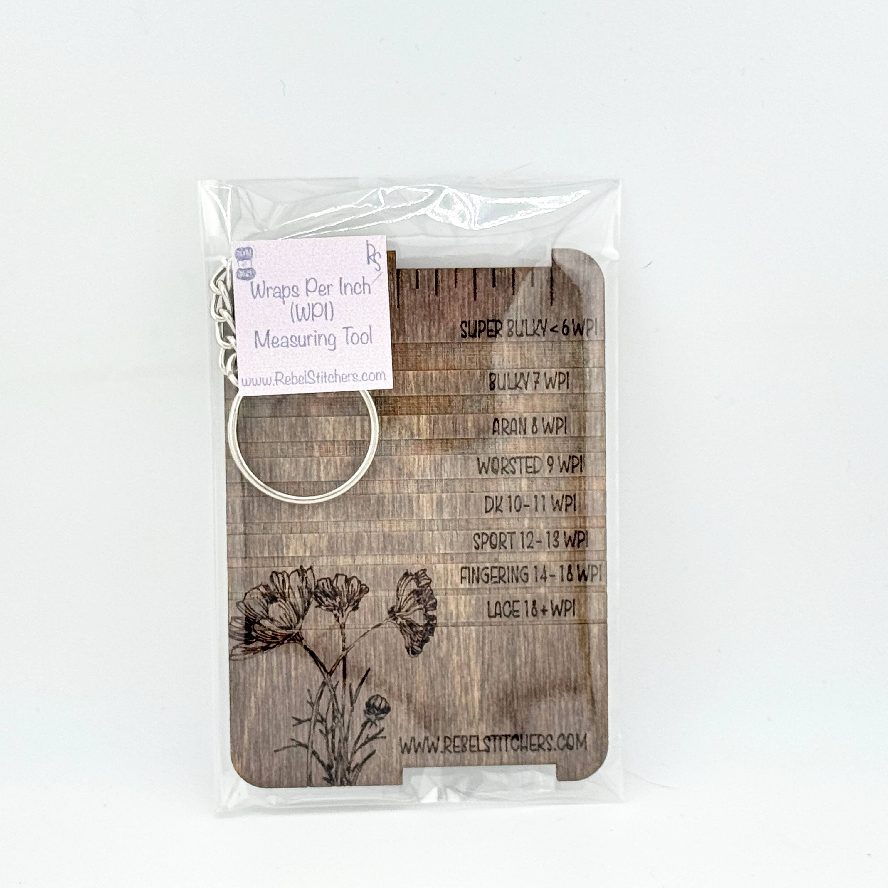 Art by Erica H & Rebel Stitchers – Engroshandel Strikke-/hækleartikler – Garnvægt og Wraps Per Inch (WPI) Måleværktøj – 6,4 x 8,9 cm med valmuer4