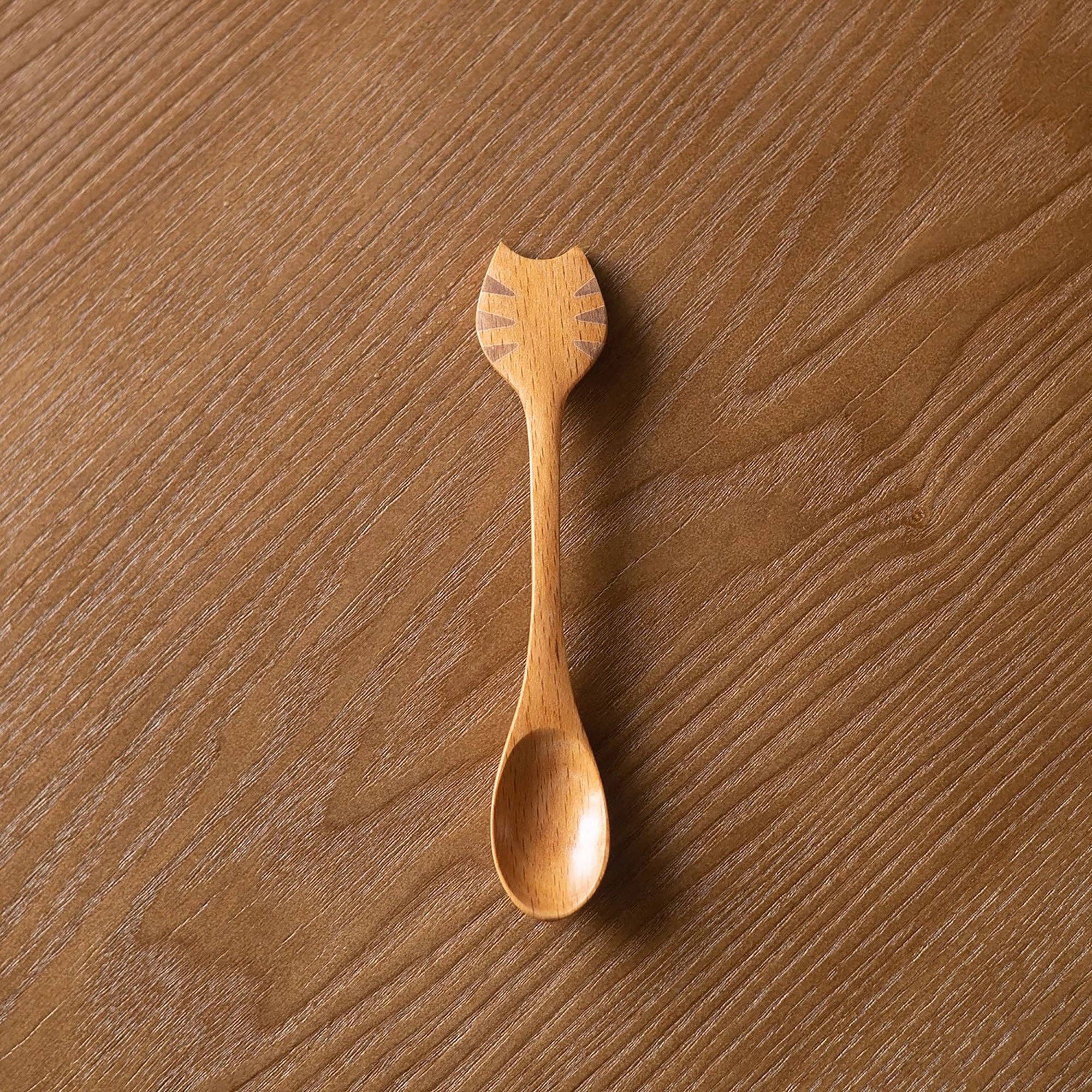 MinoCraft - Wholesale Serving Utensil - Wooden spoon and plate with cat pattern1