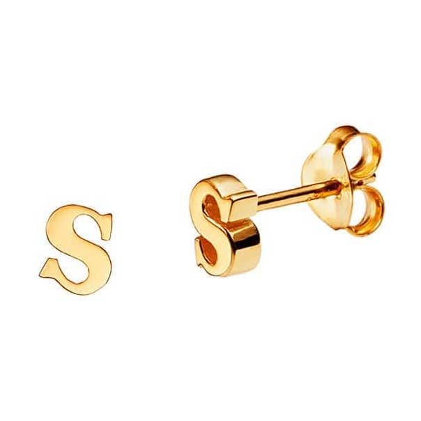 Pendiente de botón chapado en oro letra s para venta al por mayor de Juulry