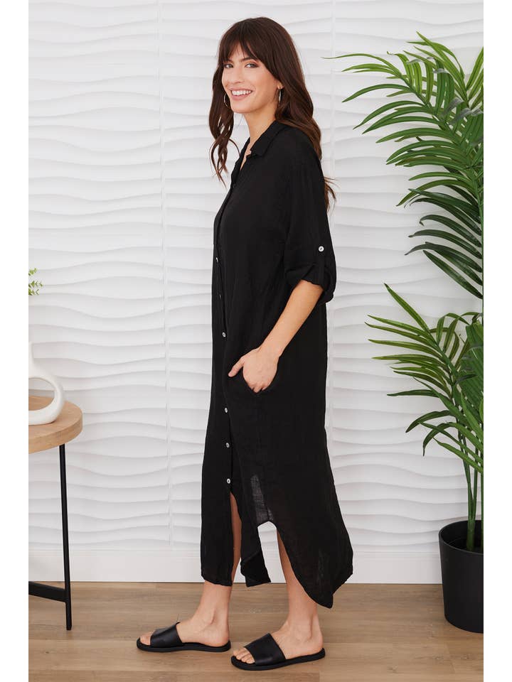 MILIO MILANO - Wholesale Dress - Women's - SOLID MIDI-LENGTH LINEN DRESS (18929/60601-SOLID)