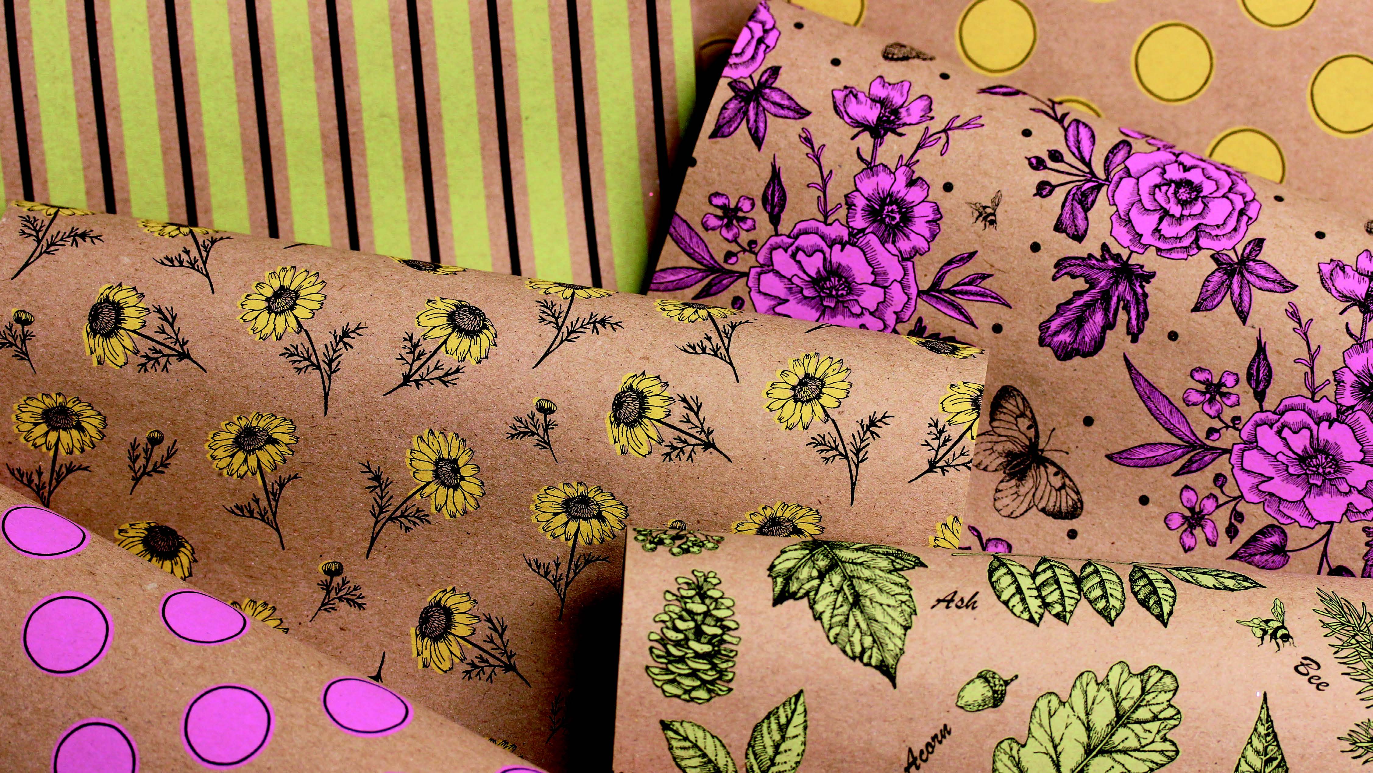 The Unique Paper Company - Wholesale Flat Wrap - Eco-friendly Botanical FSC™ recycled Kraft wrapping paper7