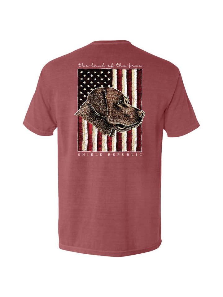 Shield Republic - Wholesale Screen Printed T-Shirt - Men's - The Land of the Free Chocolate Lab