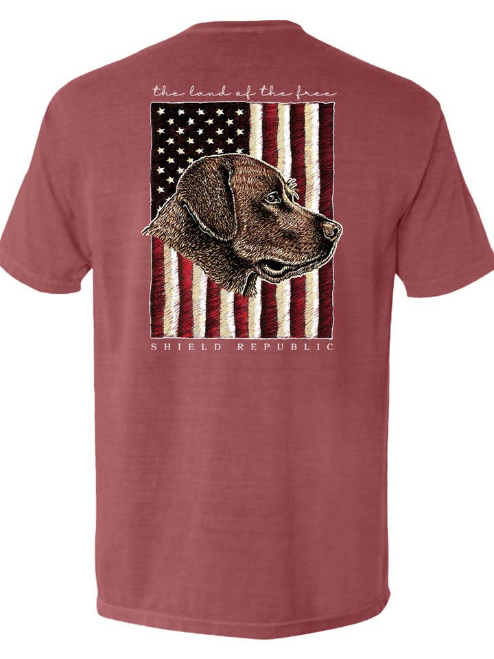 The Land of the Free Chocolate Lab for wholesale by Shield Republic