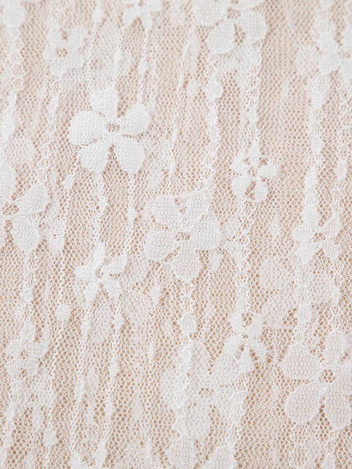 Wit Witte Transparante Bloemenkant Lange Mouwen Slim Fit Top voor groothandel op Faire5