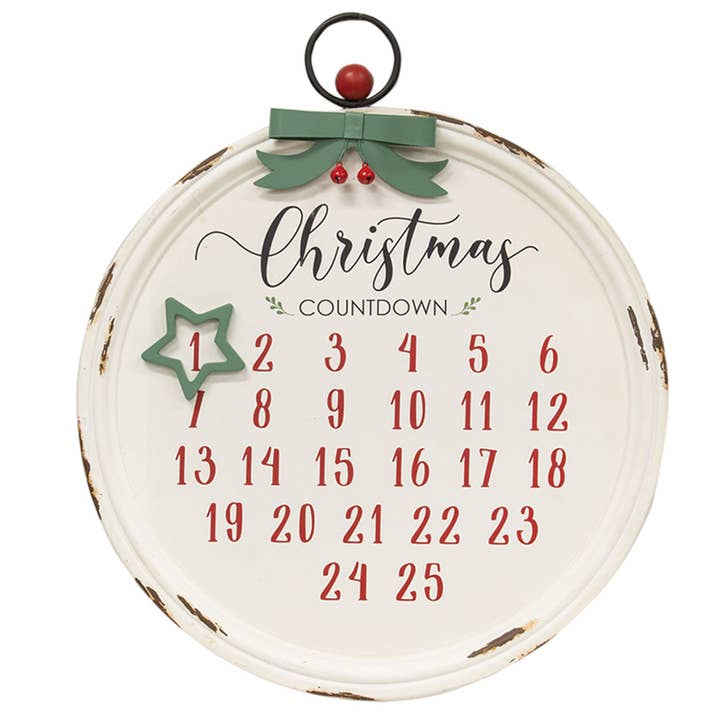 Col House Designs - Wholesale Christmas Decoration - Distressed Christmas Bulb Countdown Calendar w/Star Magnet