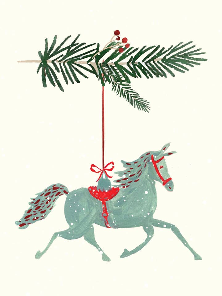 Biglietto di Auguri di Natale con Cavallo | Design Elegante e Festivo | Illustrazione di Maria Zvaric per la vendita all'ingrosso da parte di Maria Zvaric Illustration