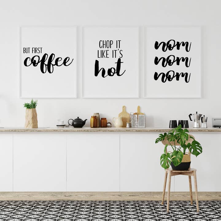 First Coffee | Chop It | Nom Set of 3 Prints for wholesale by D'LUXE PRINTS