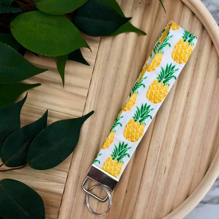 Portachiavi da polso classico in tessuto con stampa ananas, portachiavi per la vendita all'ingrosso da parte di MDStickerShop