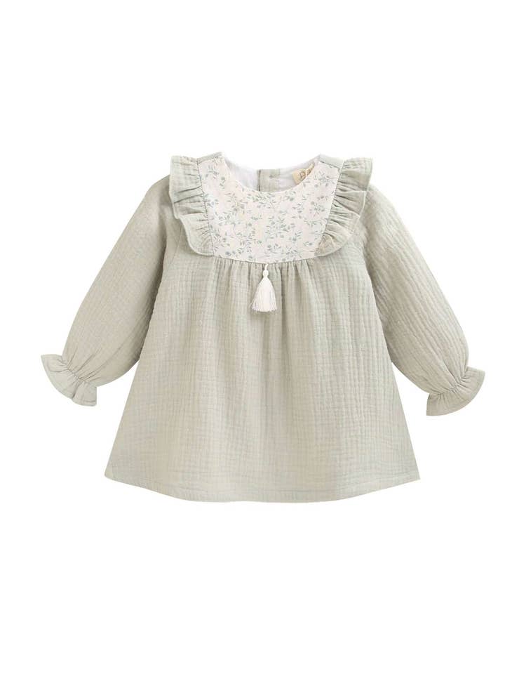 Groene mousseline babymeisjesjurk met kraag voor wholesale door Dadati