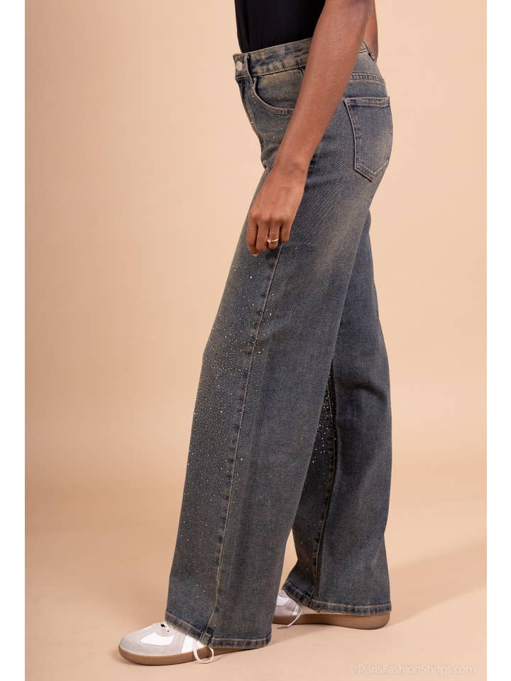Blue Wide leg jeans with rhinestones G2362 for wholesale on Faire1