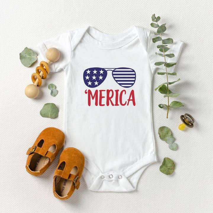 Fourth of July Onesie for Baby, 'Merica for wholesale by Bump & Beyond Designs
