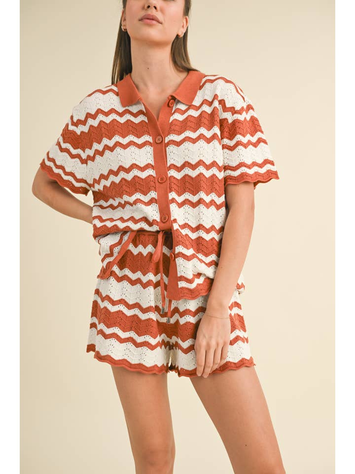 Klesis - Wholesale Lounge Set - Women's - IST5551 BUTTON DOWN SHORT SLEEVE TOP AND SHORTS SET