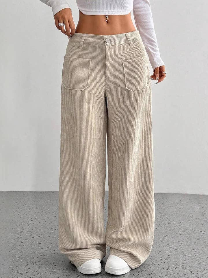 Women's Corduroy Casual Wide-Leg Pants with Pockets for wholesale by Rosa Clothing