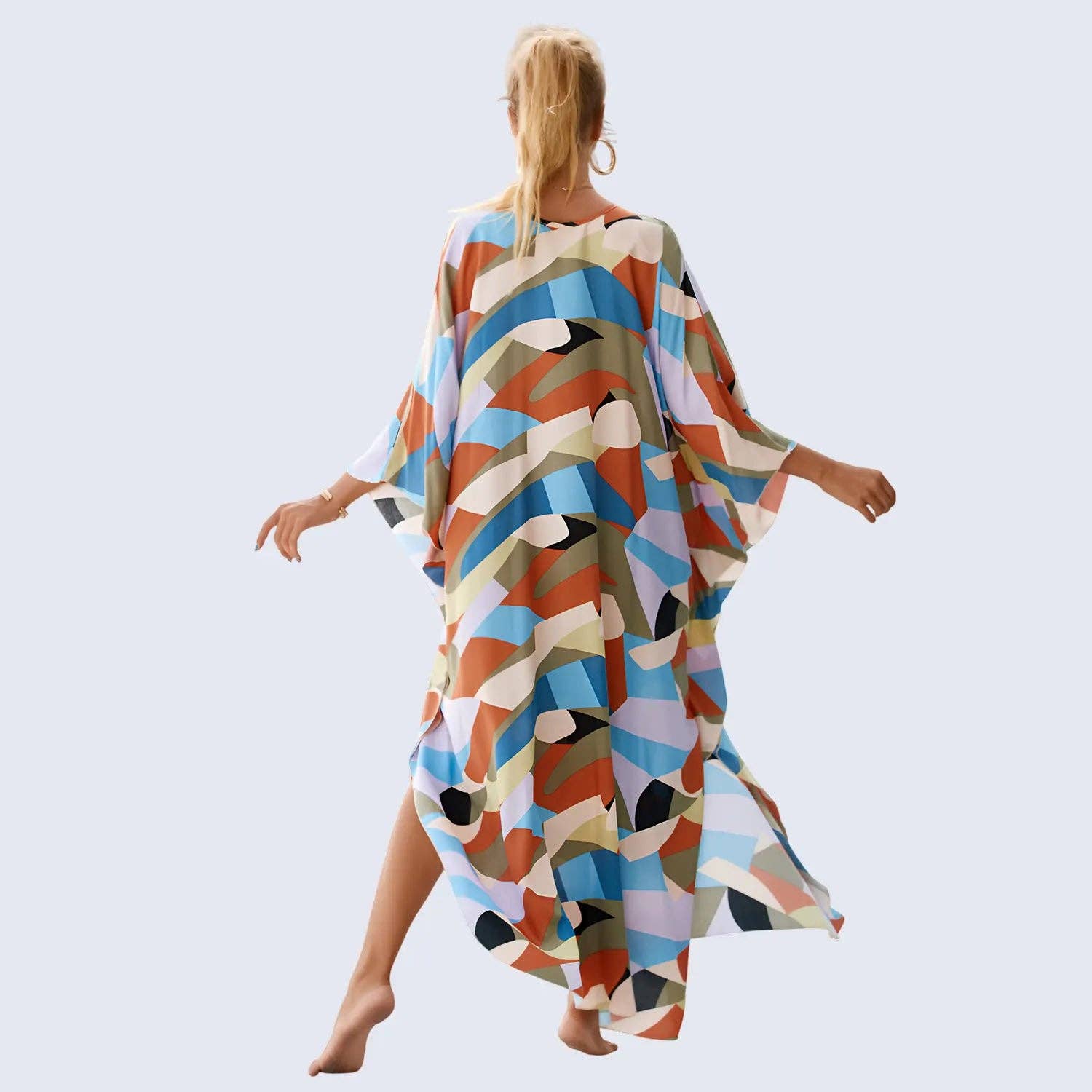 Muqeem & Brothers – Engroshandel Kaftan - Dame – Kaftan Sommerkjoler, Flettet V-hals - Hvid Palme, S-3XL5