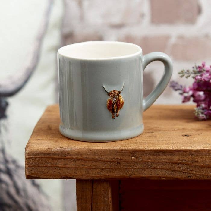 Langs - Vente Tasse à café - Tasse Vache Highland Vert Pâle Grès Embossé Ss250