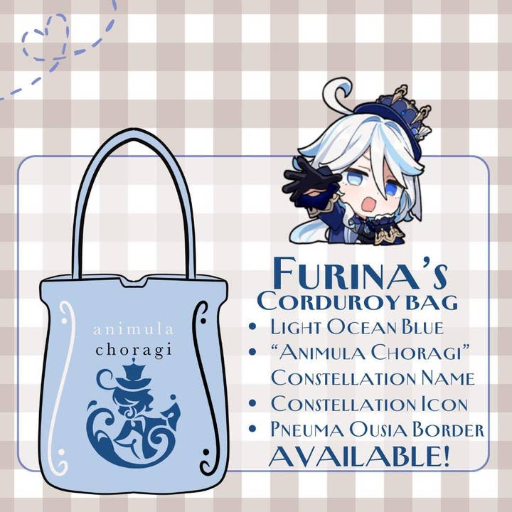 Borsa a Tracolla in Velluto a Coste Furina Focalors - Serie Genshin Impact per la vendita all'ingrosso da parte di Studio Ayu