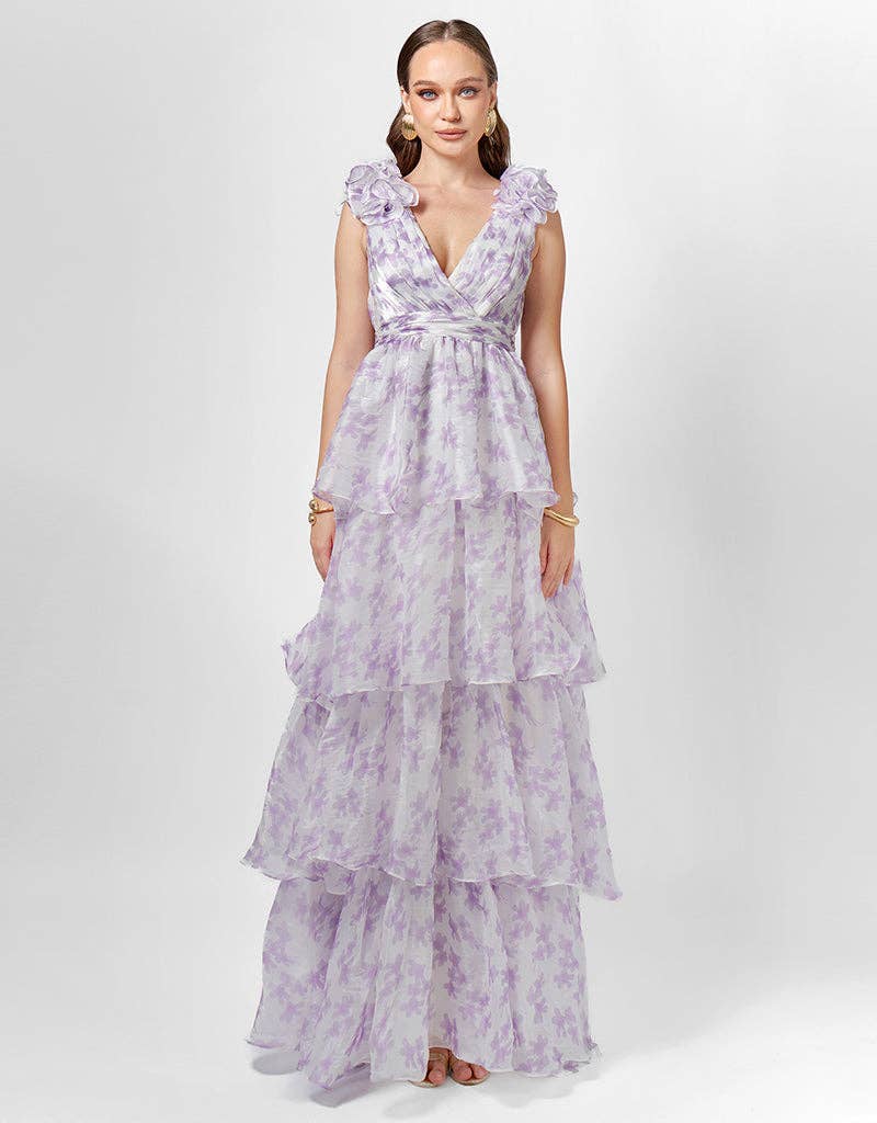 VIOLETA TIERED PRINT GOWN B76D44L for wholesale on Faire1