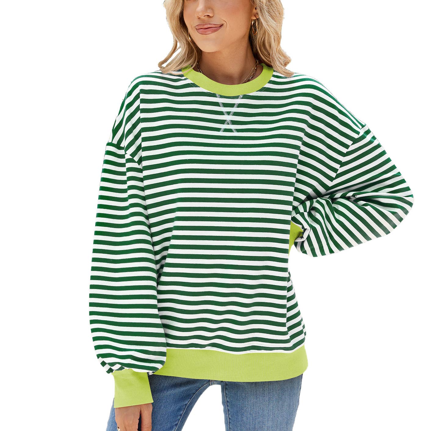 Rosa Clothing - Wholesale Sweatshirt - Women's - Classic Striped Oversized Crewneck Sweatshirt6