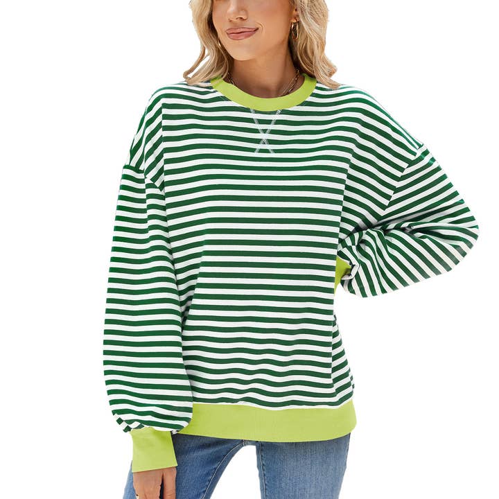 Rosa Clothing - Wholesale Sweatshirt - Women's - Classic Striped Oversized Crewneck Sweatshirt6