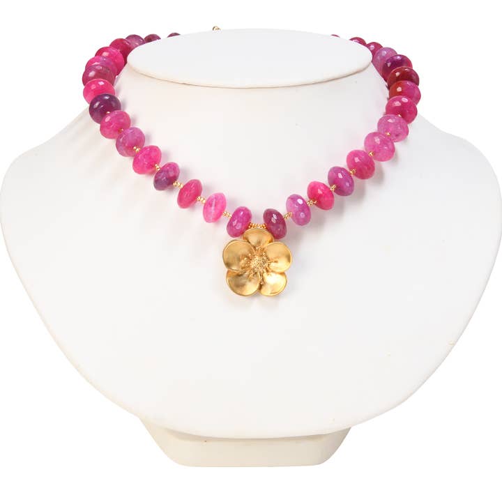 Fuchsia Agate and Hellebore Necklace for wholesale by Pomeline Greenwich