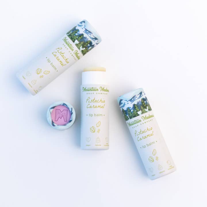 Pistachio Caramel Lip Balm | Cozy Gourmand for wholesale by Mountain Madness Soap Co.