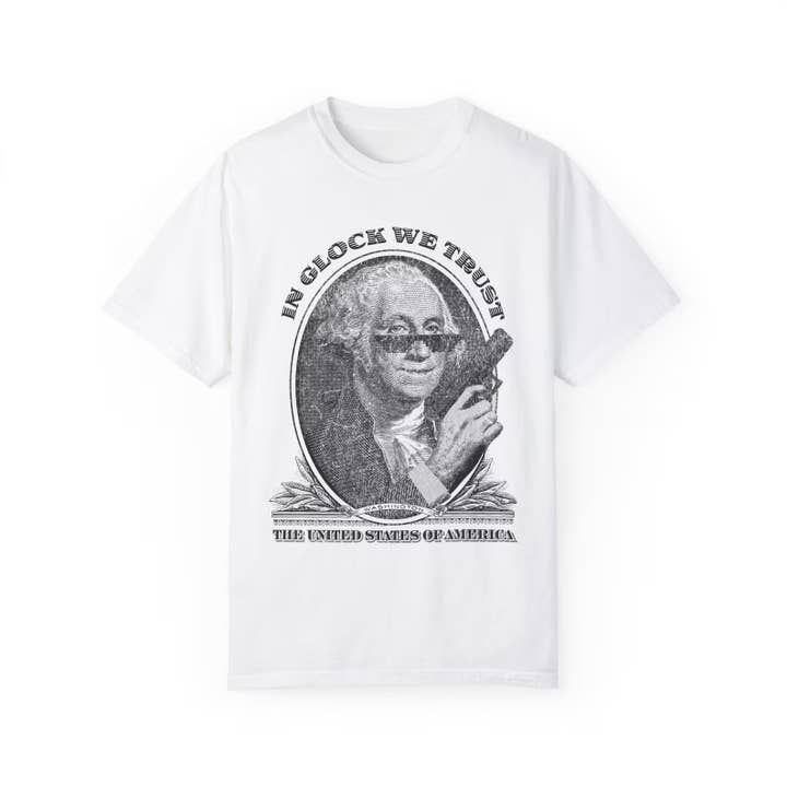 Funny In Glock We Trust T-Shirt - Vintage Retro Design White for wholesale by TF