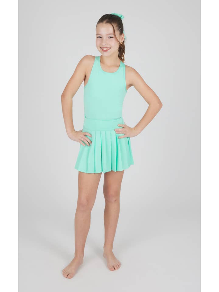 90 Degree by Reflex - Wholesale Activewear Set - Kids - Girls Racerback Tank, Pleated Skort, and Scrunchie Bow Set