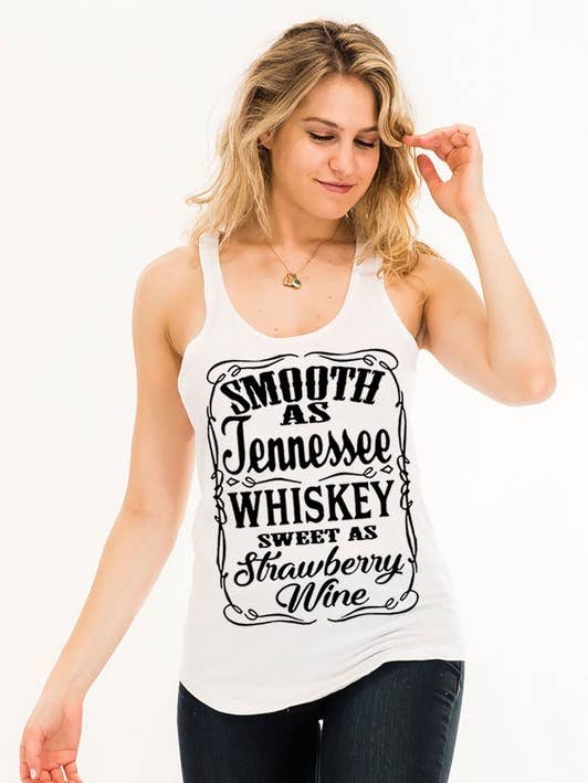 Smooth as Ten Whiskey Sweet as Strawberry Wine, PLUS Women Fit Fitted Racerback Tank Top for wholesale by Top Avenue
