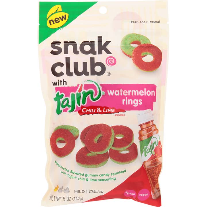 Snak Club Tajin Gummy Watermeloenringen 5 oz - 6 kt voor wholesale door I Got Your Candy