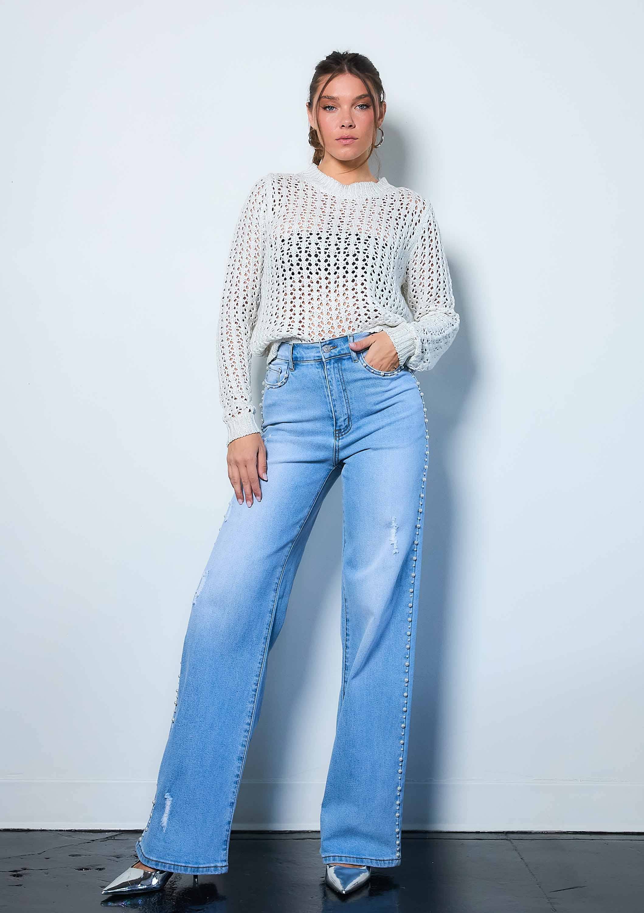 Light Stone Pearl High-Rise Wide Leg Jeans for wholesale on Faire5