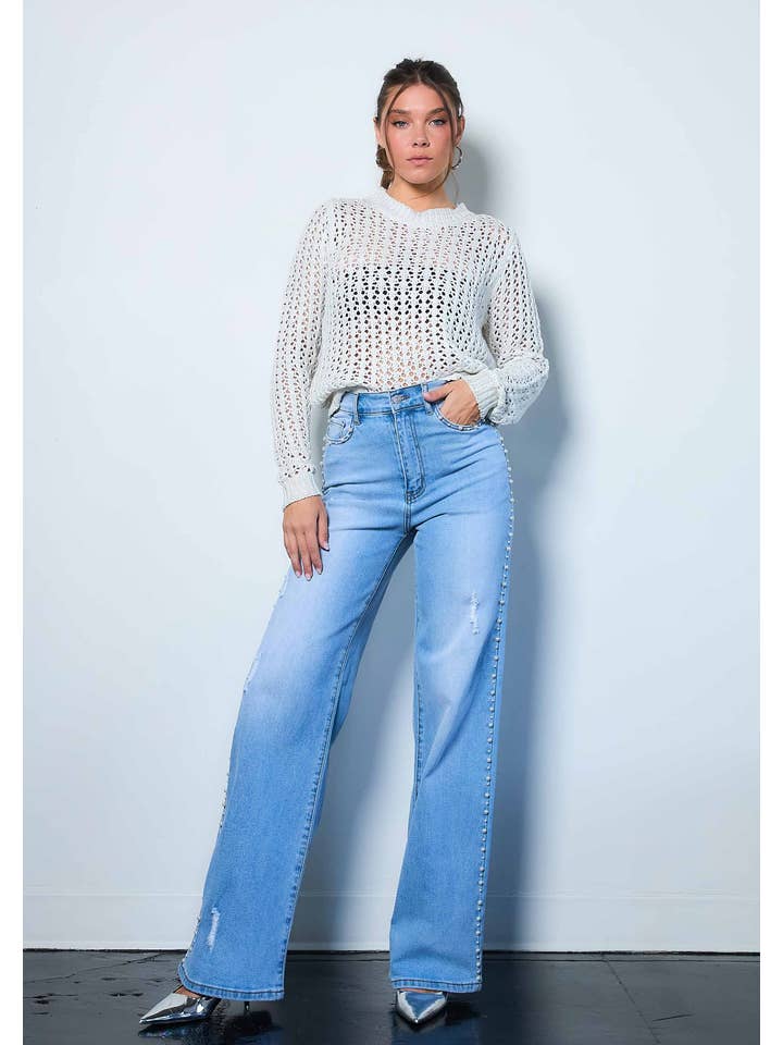 Light Stone Pearl High-Rise Wide Leg Jeans for wholesale on Faire5