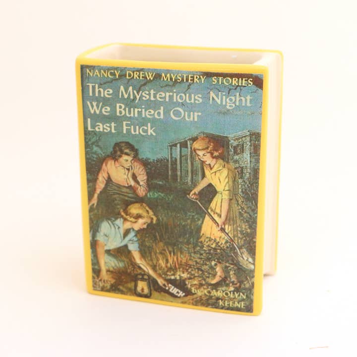 Lenny Mud - Wholesale Pen & Pencil Holder - Nancy Drew Parody Book Shaped Pencil Container, decoupaged, vase