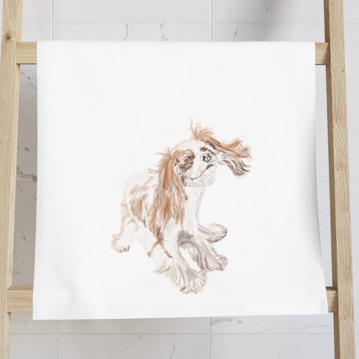 Toalla de mano «Teddy» King Charles Puppy (poliéster/algodón) para venta al por mayor de Blue Cava