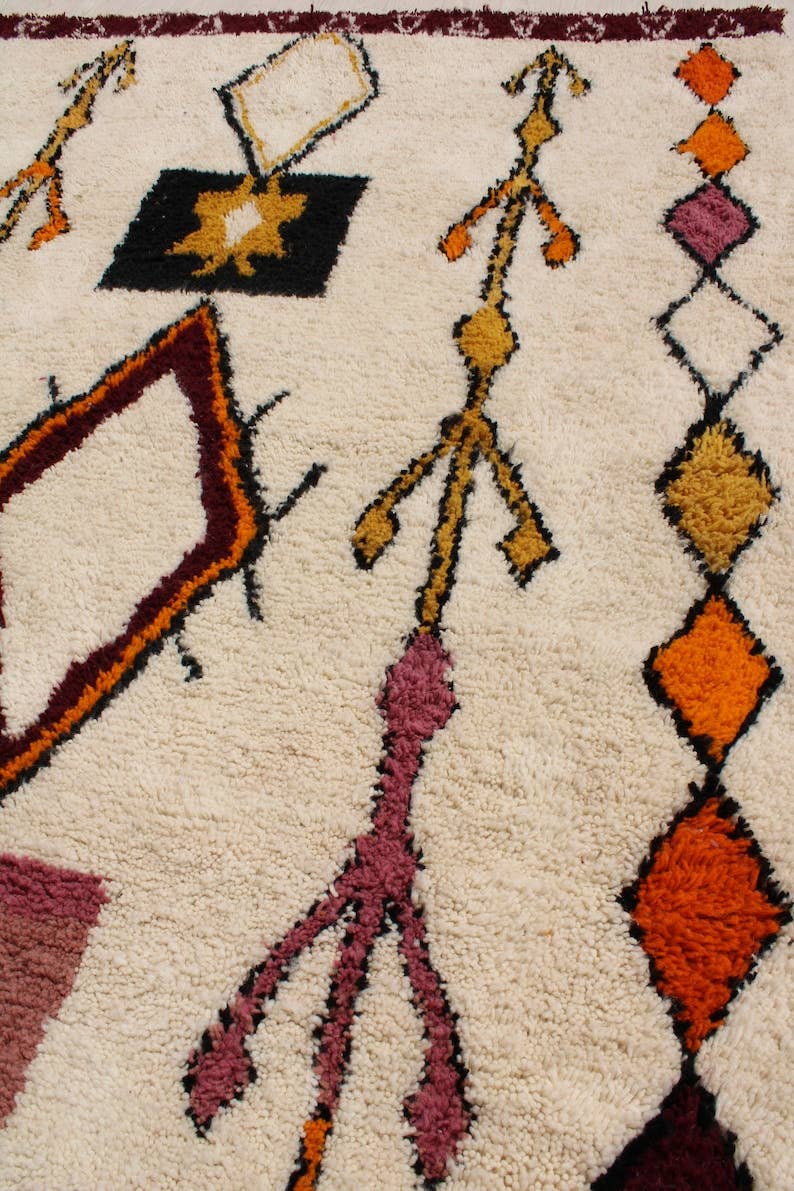 BohoVibeCraft - Vendita all'ingrosso Tappeto - Tappeto nero a diamante a zigzag in lana cremosa | Tappeto Beni Ourain fatto a mano2