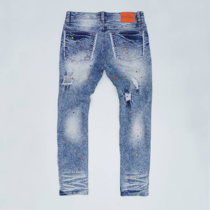F1778 Frost Shredded Jeans W/ Paint - Light Wash for wholesale on Faire1