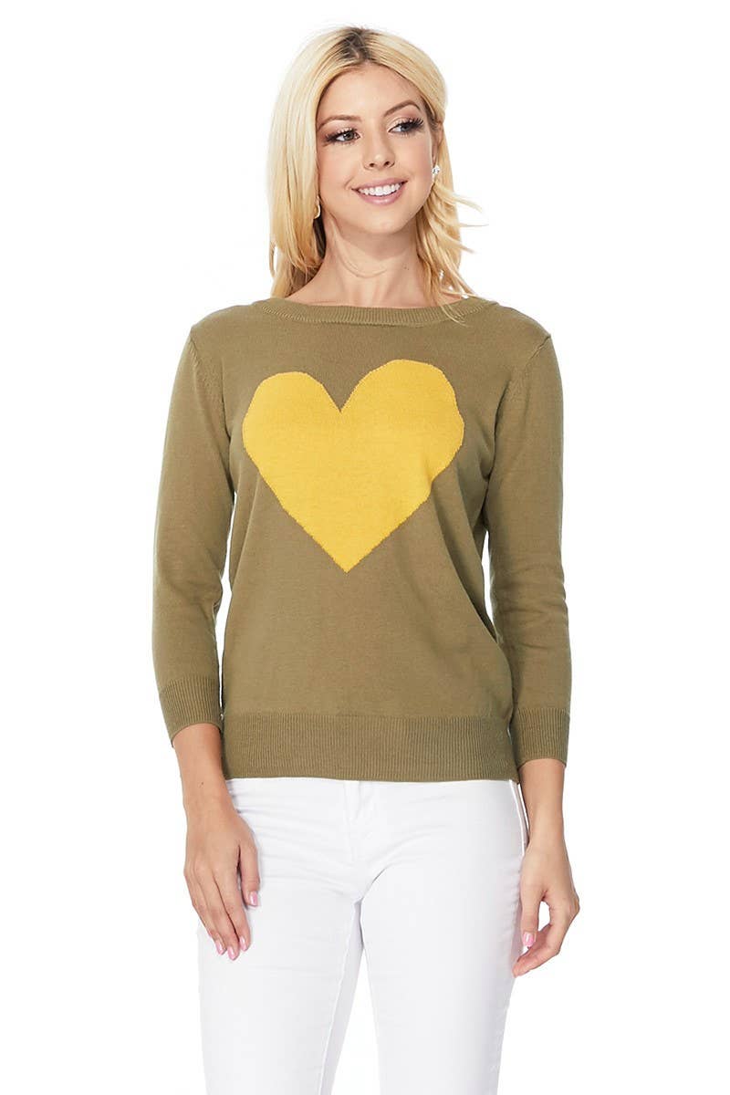 Mak - Vente Pull en maille – femme - Pull à col rond en chenille à manches 3/4 en forme de cœur MK359528