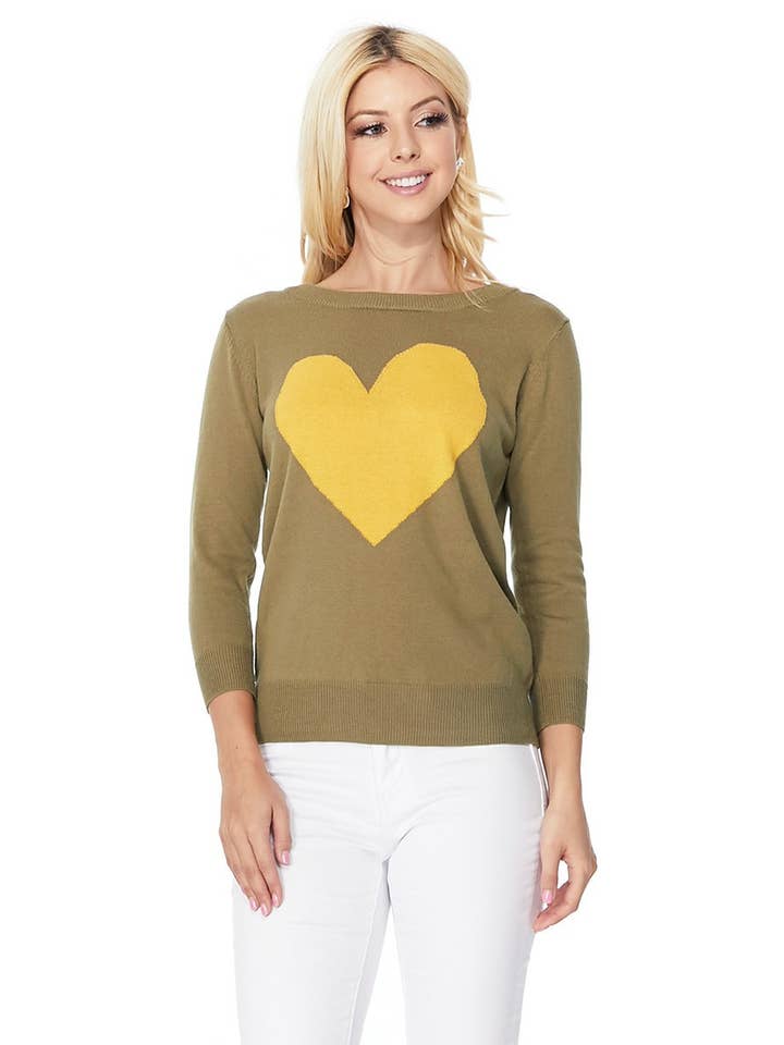 Mak - Vente Pull en maille – femme - Pull à col rond en chenille à manches 3/4 en forme de cœur MK359528