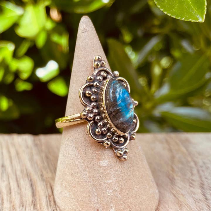 Kaali Boutique - Wholesale Multi-Stone Ring - Labradorite Ring Ethnic style Brass / Boho / Bohemian / Psy / Rustic / Tribal / Gypsy / Festival / Healing / Festival1