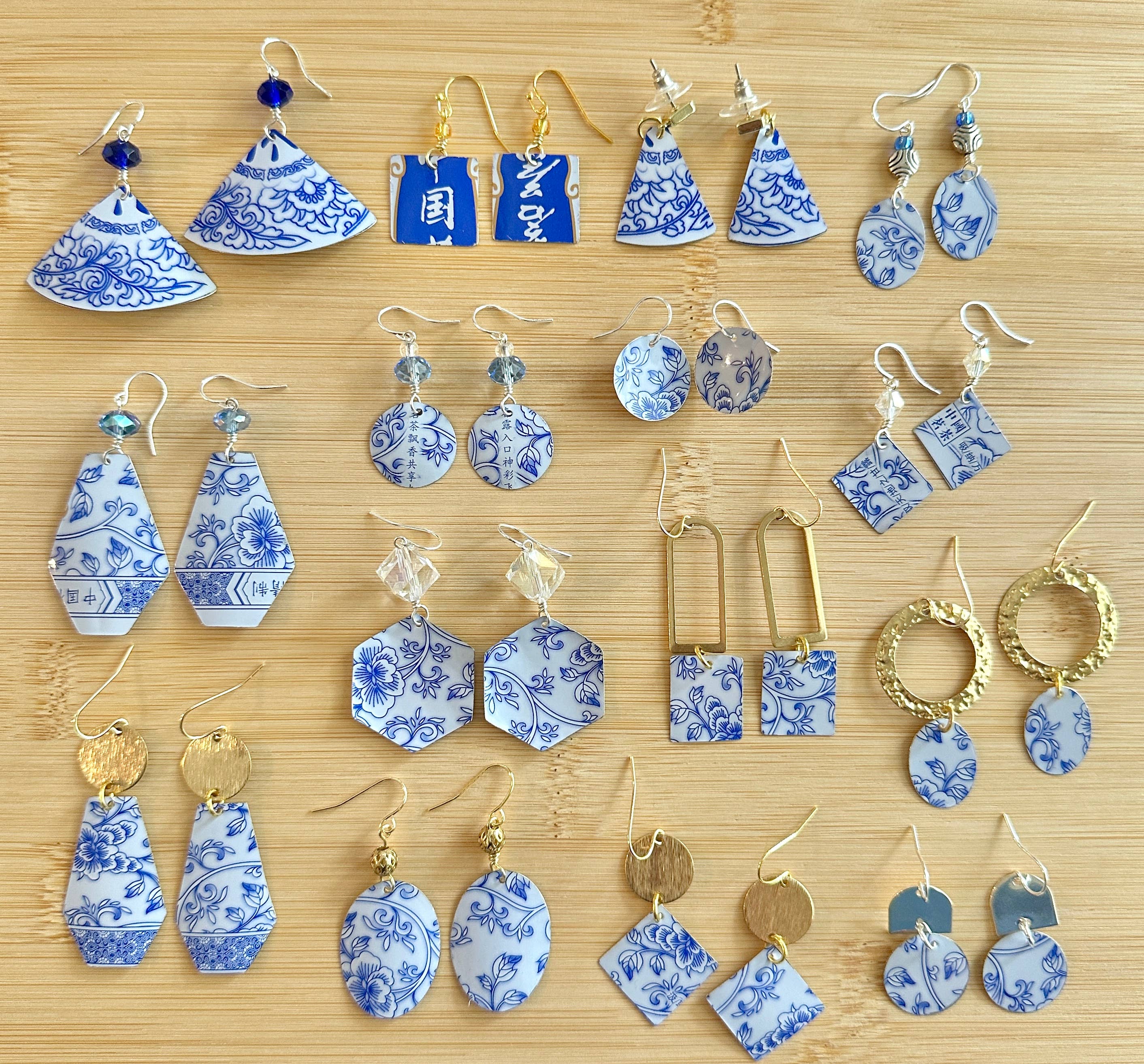 TTE Designs - Wholesale Dangle Earrings - Blue and White Chinoiserie Inspired Vintage Tin Earrings1