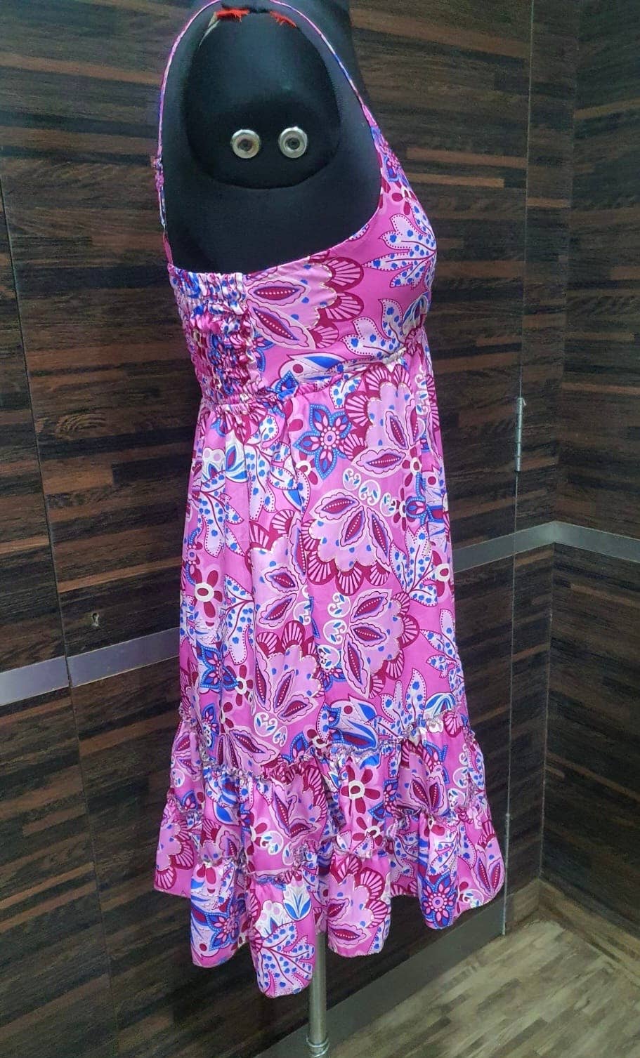 Meghcraft - Wholesale Dress - Women's - Silk Short Maxi Dresses-Smocking Back Style Silk Mini Dress7