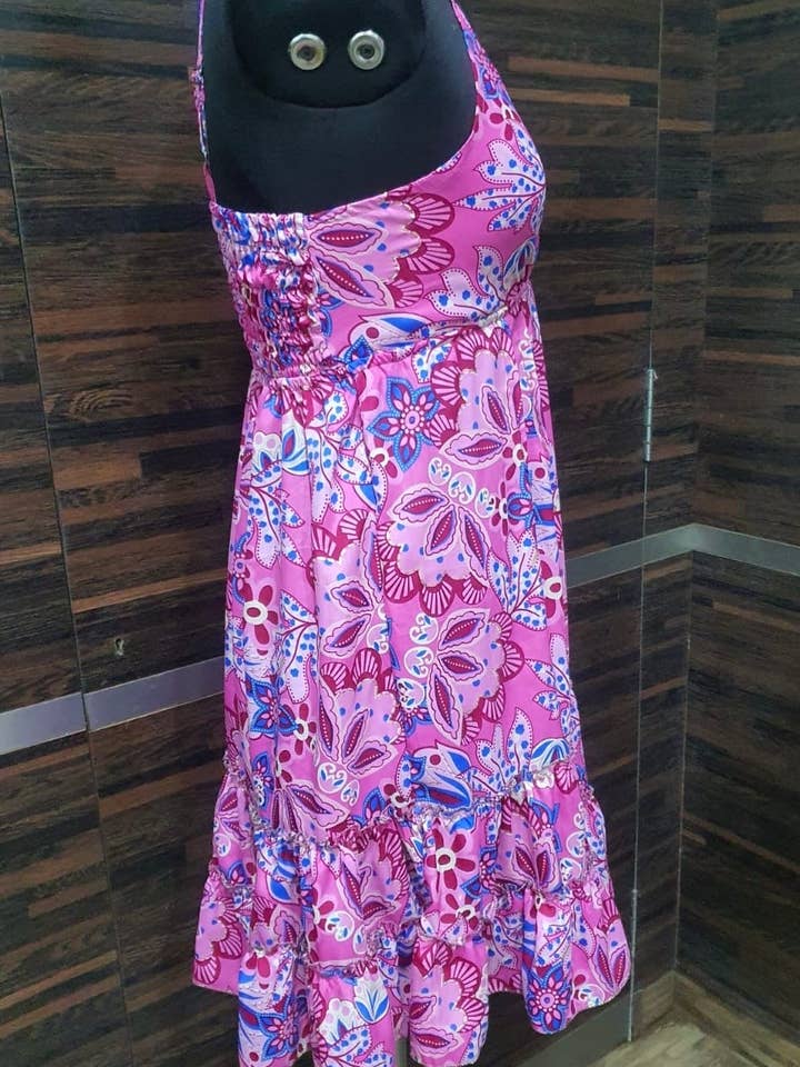 Meghcraft – wholesale Dress – Women's – Silk Short Maxi Dresses-Smocking Back Style Silk Mini Dress7