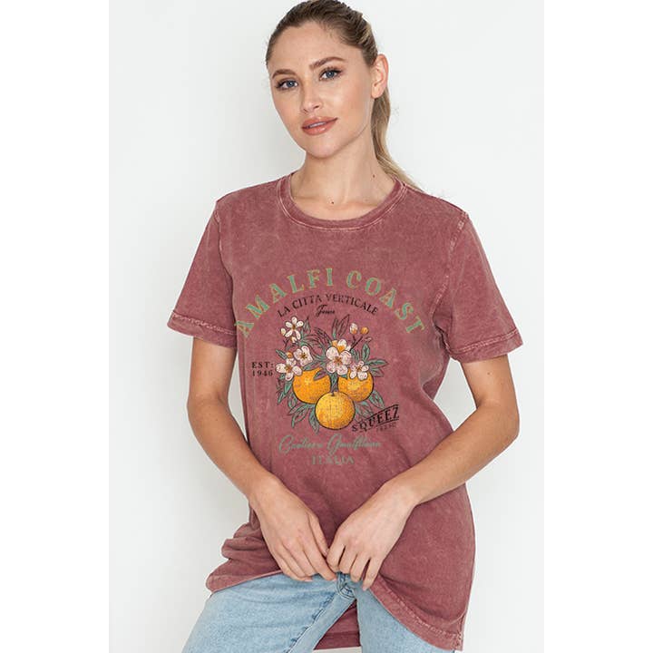 MINEB - Wholesale Screen Printed T-Shirt - Women's - AMALFI COAST ITALIA CITRUS BLOOM MINERAL WASH TEE1