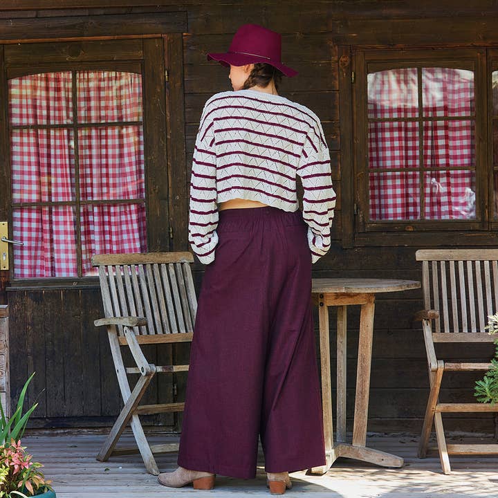 Los Banditos - Wholesale Pants - Women's - Wrapped Asymmetric Cut Button Detailed Red Bohemian Trousers4