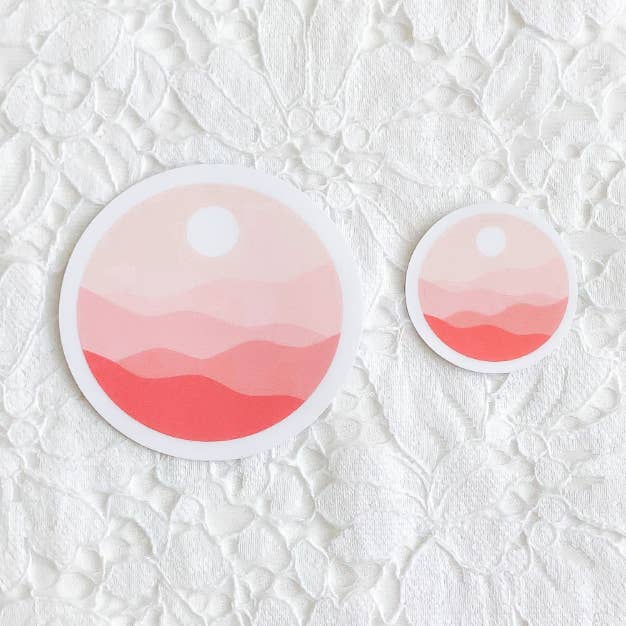 Mountains Die Cut Sticker (Strawberry Tones) for wholesale by Stick and Scribble